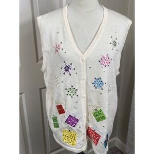 SML Design Christmas Vest Sleeveless‎ Holiday Snowflakes Presents XL